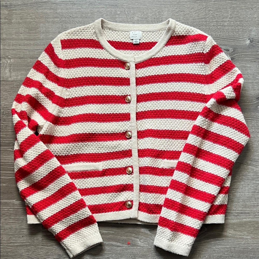 a new day Red and Cream Striped Cardigan